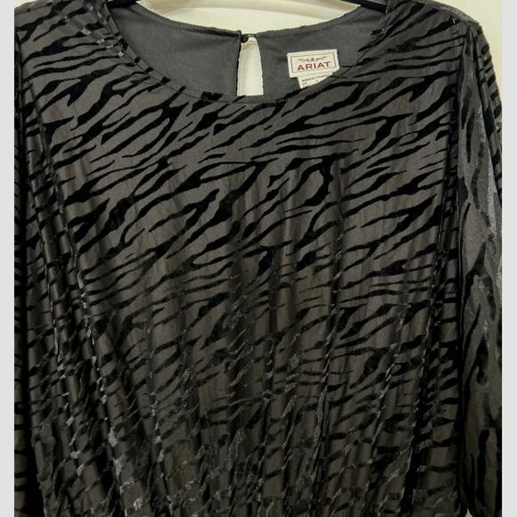 Ariat Black Shadow Mini Dress Velvet Burnout Animal Print Dolman Sleeves New Lrg - Picture 8 of 16